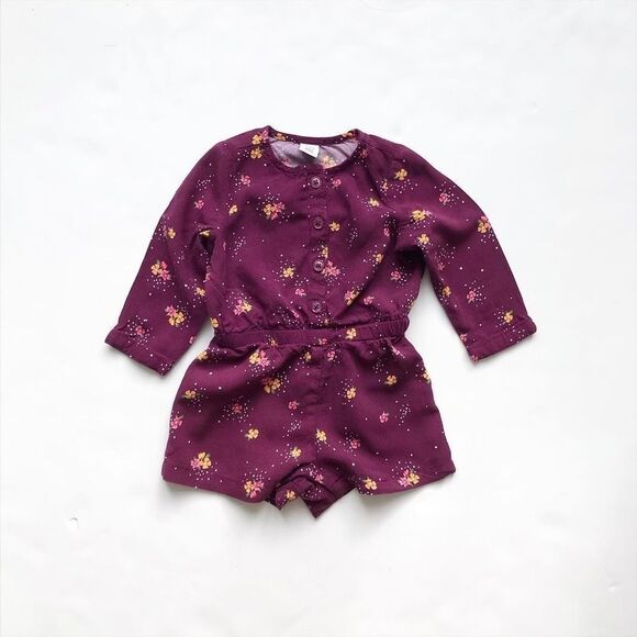 Old Navy plum floral LS romper VGUC  6-12 months - Picture 1 of 4